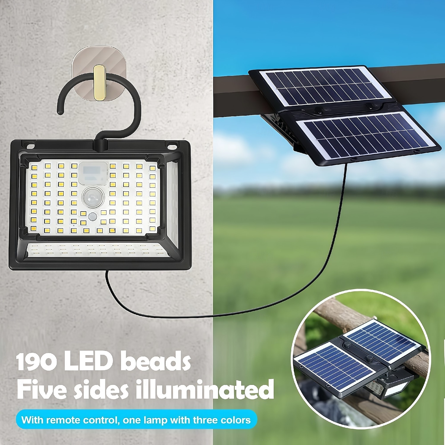 2025年 190LEDソーラーライト 屋外用 ポータブル モーションセンサー ソーラーライト 3モード クリップ式 投光器 ダブルソーラーパネル セキュリティライト ガーデン 1個  コレクション – $32.99 –P2