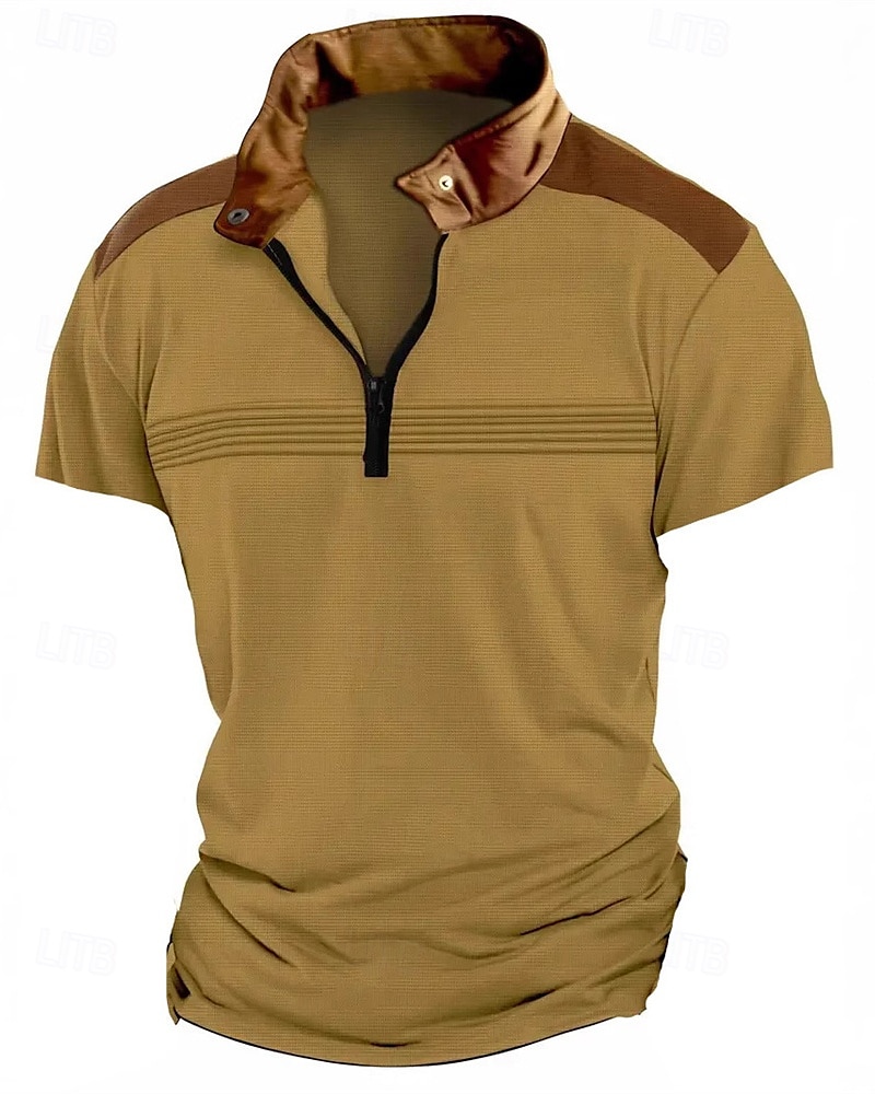 Herren Viertel-Reißverschluss-Poloshirt Golfshirt Arbeit Lässig Revers Kurzarm Basic Modern Farbblock Patchwork Sommer Normale Passform Schwarz Weiß Himmelblau Khaki Grau 2025 - $20.99 –P9