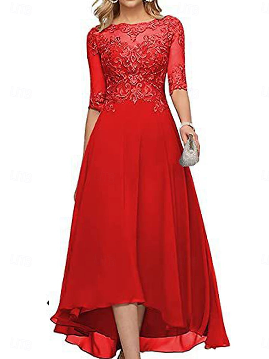 A-Line Mother of the Bride Dress Elegant Crew Neck Floor Length Chiffon Half Sleeve with Solid Color 2025 2025 - $119.99 –P10