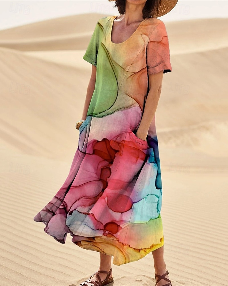 Dames Lange jurk maxi-jurk Casual jurk Swingjurk Zomerjurk Elegant Modieus Romantisch Buiten Feest Feestdagen Normale pasvorm Bloem Korte mouw Strakke ronde hals Geel Rood Groen Zomer 2026 - $28.99 –P3