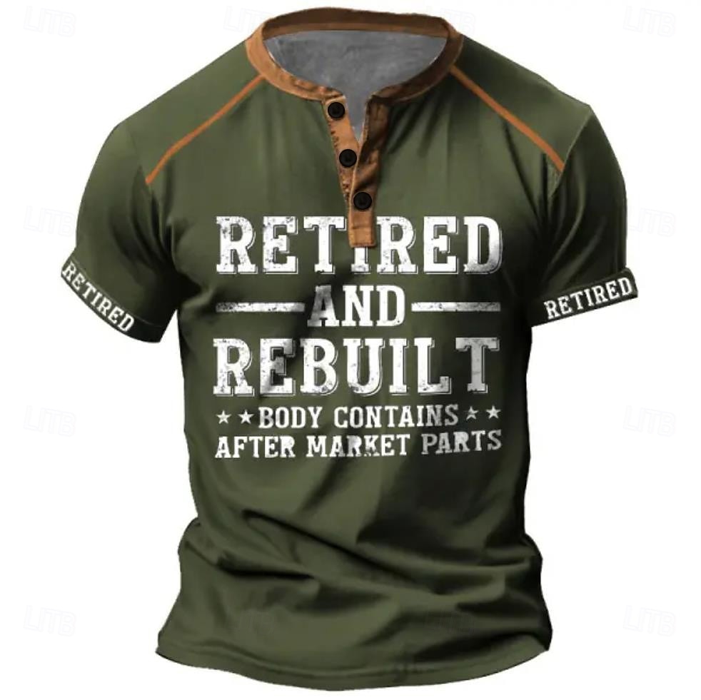 Herren kurzes Henley Grafik-T-Shirt Rente umgebaut mit nachrüstungs Humor 2026 - $20.99 –P3