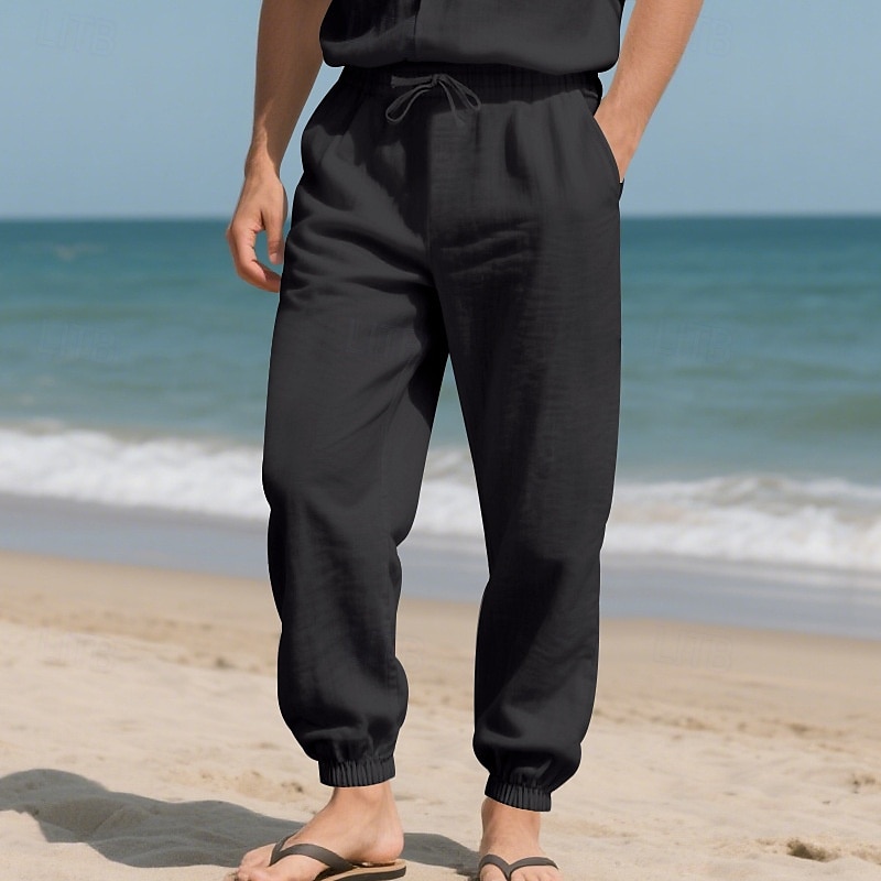 Per uomo Joggers Pantaloni di Lino Pantaloni Pantaloni Estivi Pantaloni da Spiaggia Tasca Coulisse Elastico in vita Semplice Comodità Traspirante Vacanza Quotidiano Ferie Hawaiano Boho Nero Bianco del 2025 a $18.99 –P16