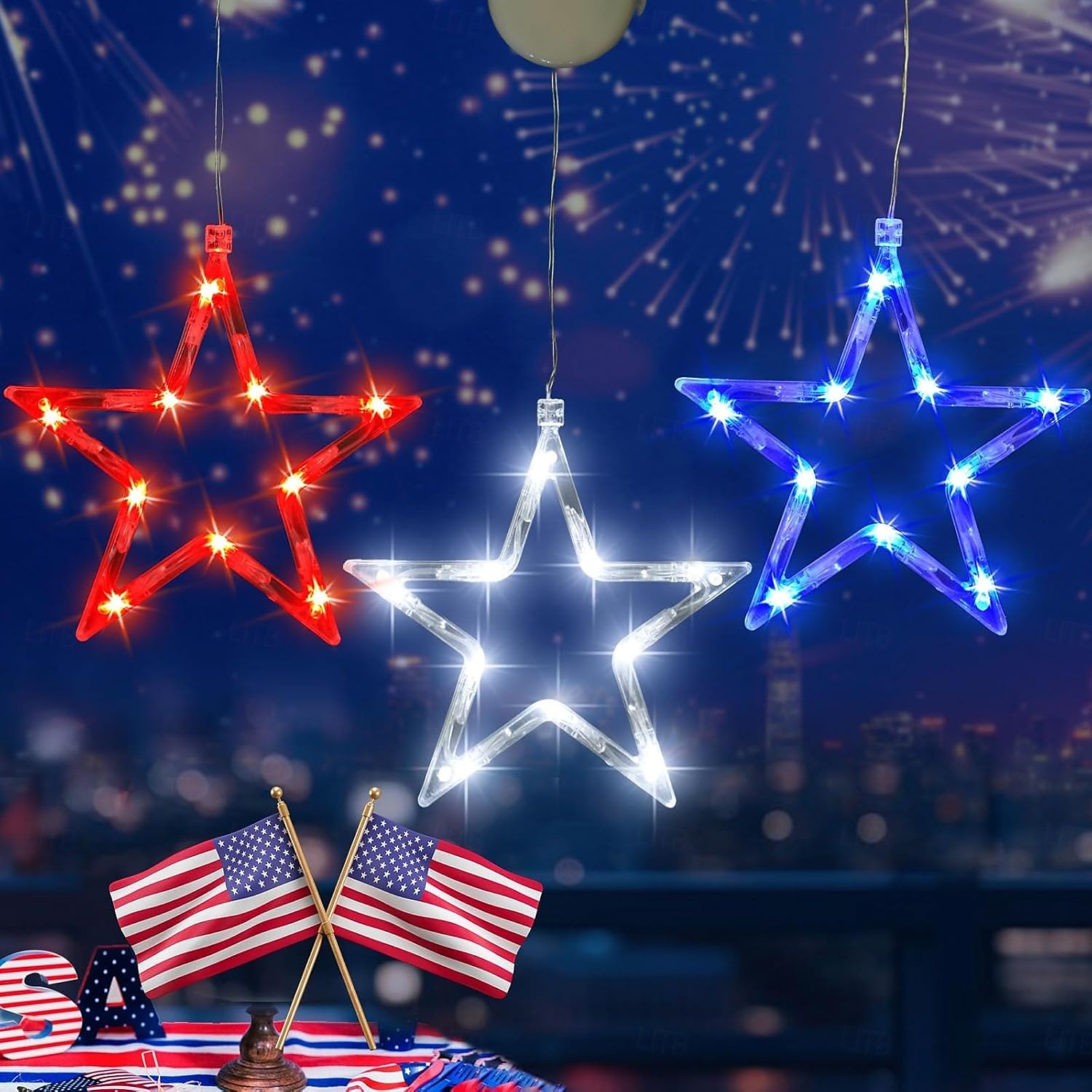 3 Pcs Patriotic Hanging Lights July 4th Independence Day Red, White, Blue Pentagram Suction Cup Window Light AAA Battery Box Party Patriotic Atmosphere Decorative Light American Flag 2025 - $14.99 –P9
