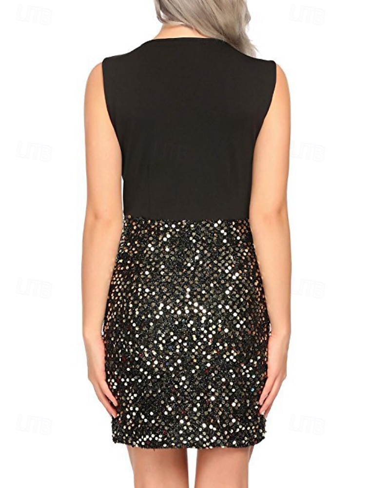 Dámské Mini šaty Flitrové šaty Šaty na párty Bodycon Módní Moderní Párty Koktejlový večírek Rande Běžný Barevné bloky Bez rukávů Do V Stříbrná Černá Zlatá Léto 2025 - $25.99 –P14
