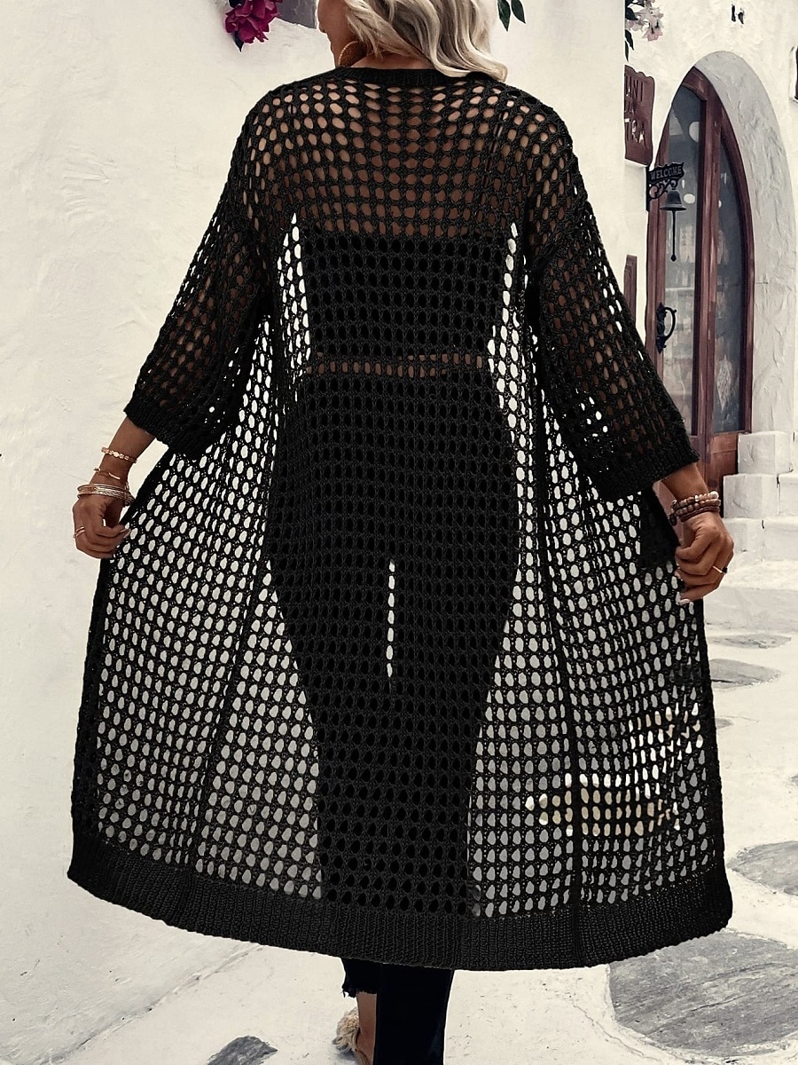 Femmes Veste Décontractée Respirant Confortable Découpé Occasionnel Uni Vacances Rue Occasionnel Tenue quotidienne Ouvert devant Long Sans Col Coupe régulière Manche 3/4 Vêtements d'extérieur Noir de 2025 ? $29.99 –P8