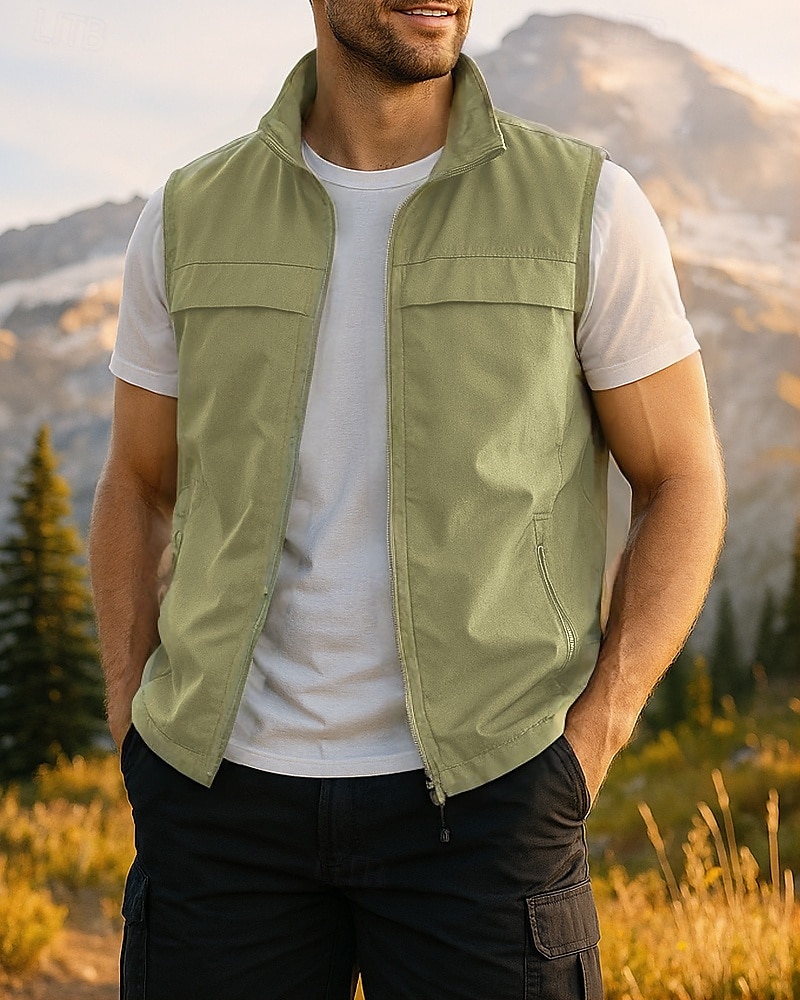 Men's Hiking Vest Sleeveless Vest Outdoor Breathable Lightweight Zipper Chinlon Black Army Green Red Hunting Fishing Climbing 2025 - $32.99 –P5
