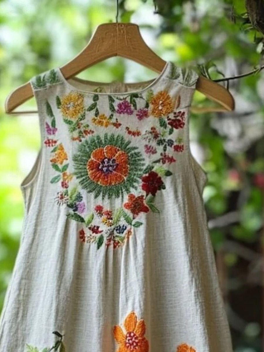 Damen Westernkleid Boho Kleid Langes Kleid Maxikleid Freizeitkleid Mode Modern Täglich Strand Wochenende Regular Fit Blumen Modern Ärmellos Rundhals Sommer Beige Herbst 2025 - $27.99 –P1