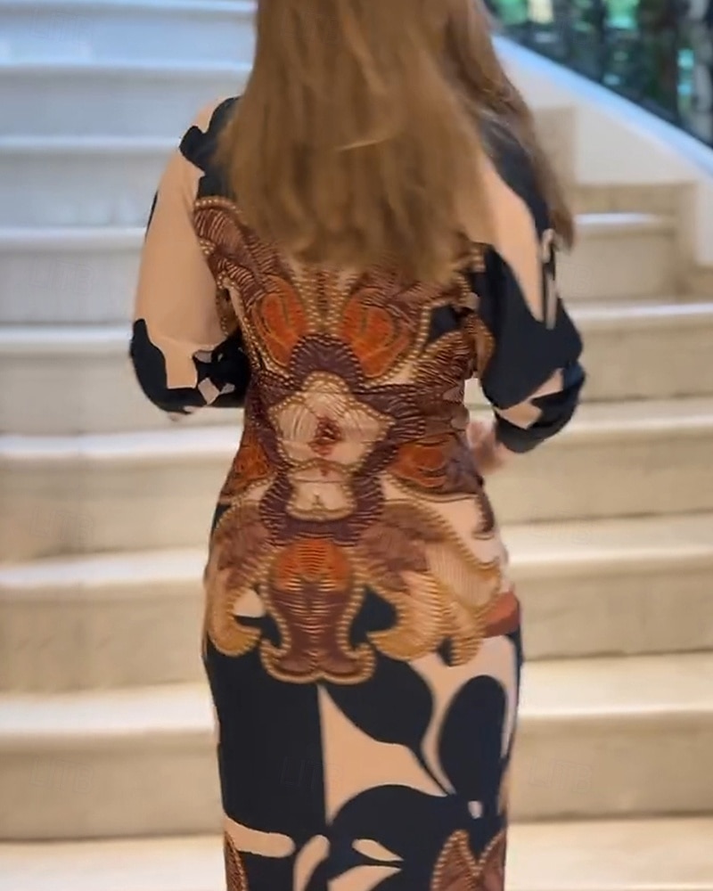 Femmes Robe Midi Robe Portefeuille Vacances Occasionnel Boho Extérieur Sortir Plage Coupe Ample Fleuri Graphique Paisley manche longue Col en V Orange Été Printemps de 2025 ? $41.99 –P3