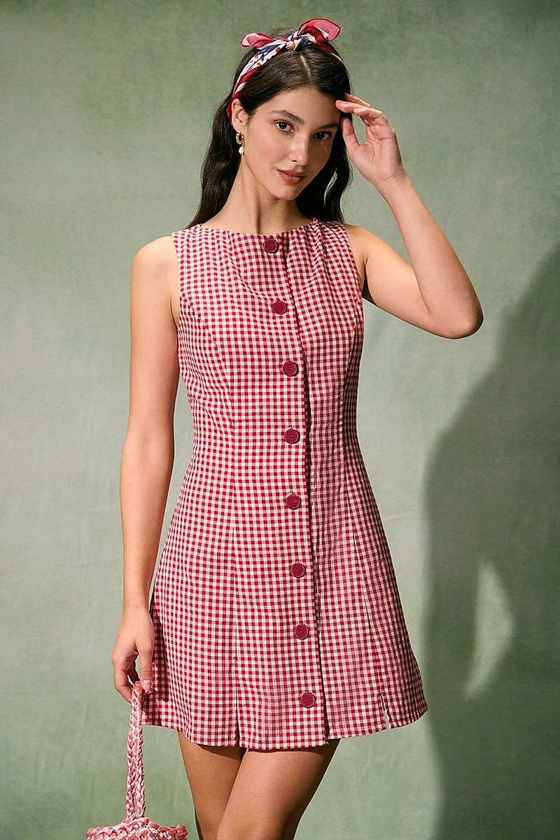 Retro 50. léta 60. léta Mini Šaty Bez rukávů Tlačítko dolů Vzor gingham Dámské Karneval Dovolená Běžné / Denní Piknik Dospělí Šaty Léto 2025 - $32.99 –P2