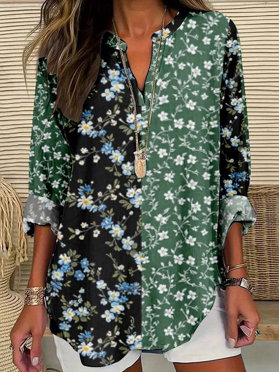 Per donna Blusa Floreale Elegante Moderno Manica Lunga Scollo a V Top Regolari Quotidiano Ferie Stampato Giallo Rosa Blu Verde Estate del 2025 a $26.99 –P3