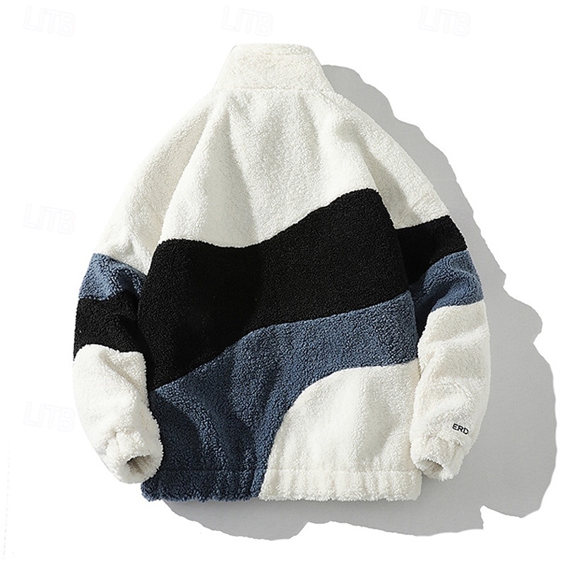 Herren Windjacke Wanderjacke Wanderfleecejacke Winter Draussen Patchwork Thermik Winddicht Fleecejacken Schwarz Weiß Grau 2025 - $48.99 –P6