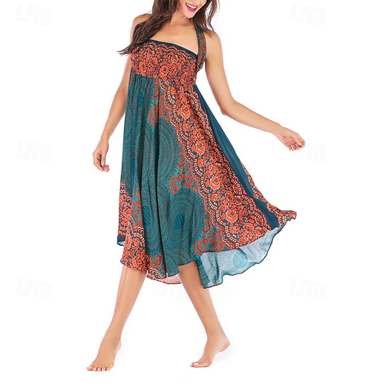Mujer Falda Línea A Columpio Casual Boho Maxi Alta cintura Faldas Floral Estampado Microelástico Vacaciones Festivos Blanco Vino Azul Real Verde Oscuro Verano Poliéster 2025 - $20.99 –P16