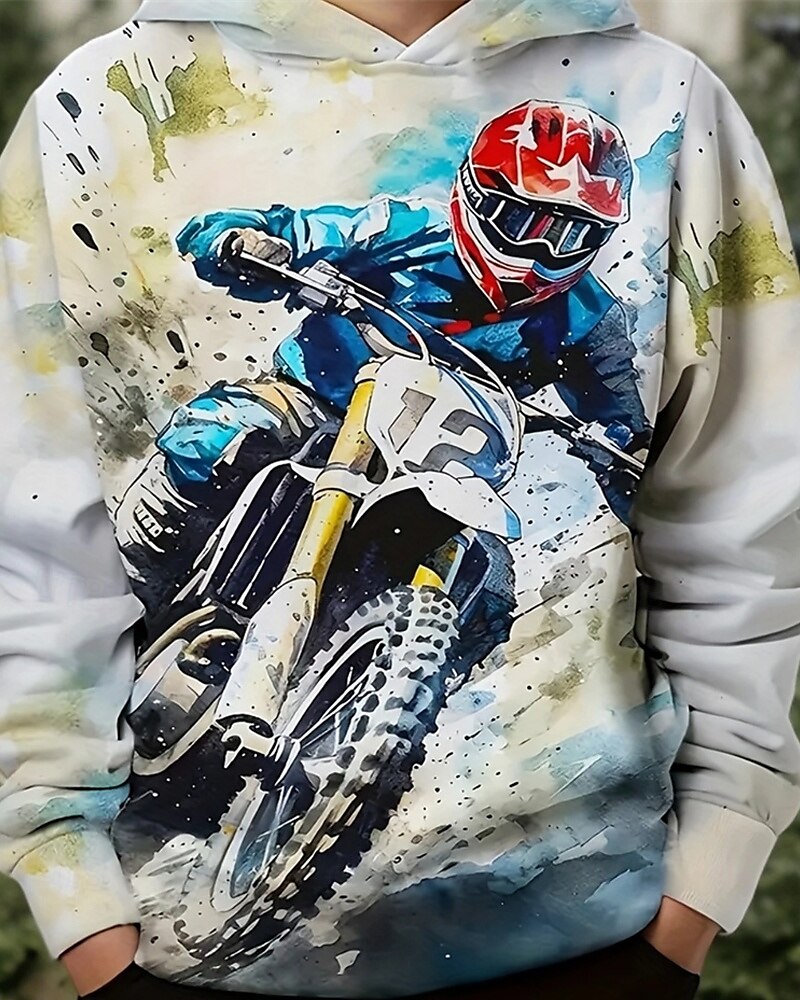 Pojkar 3D Motorcyklar Huvtröja Långärmad Vår Höst Mode Streetwear Barn 4-12 år Huva Utomhus Ledigt Dagligen Normal 2025 - $18.99 –P3