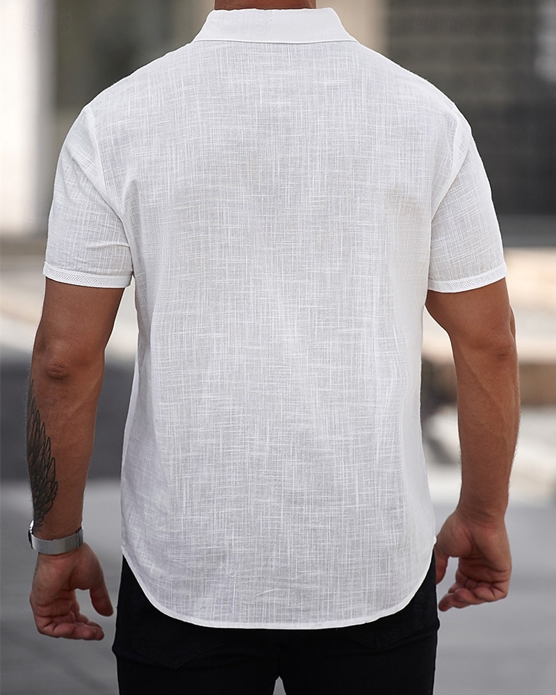 Per uomo Camicia Camicia di lino Camicia casual Camicia con Bottoni Camicia di cotone Semplice Vacanza Streetwear Bianco Manica Corta Collo ripiegato Estate Abbigliamento Tasca del 2025 a $23.99 –P3