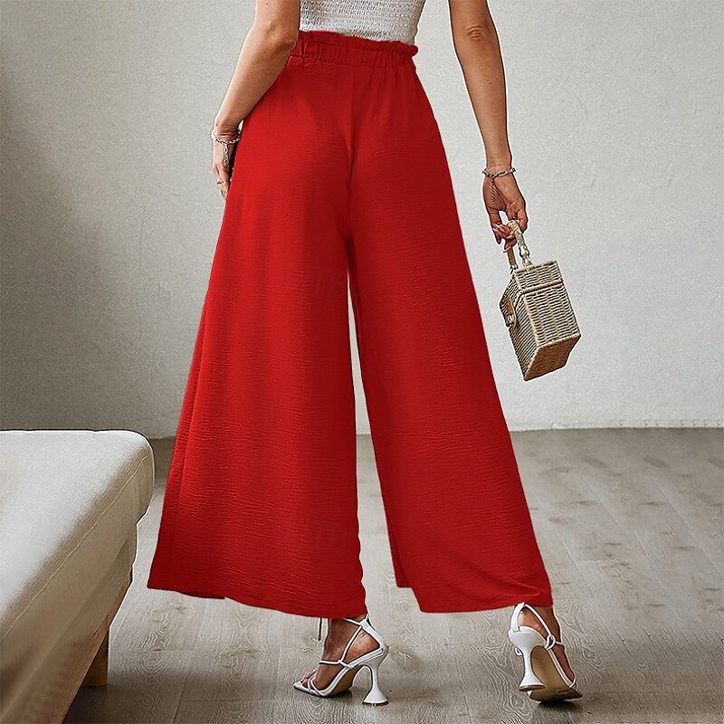 Mulheres Perna larga Calças Roupa de rua Casual Comprimento total Natural Tecido Bolsos Com Cordão Design de cordão elástico Exterior Confortável Final de semana Streetwear Magenta Camelo Adamascado de 2025 por $18.99 –P11