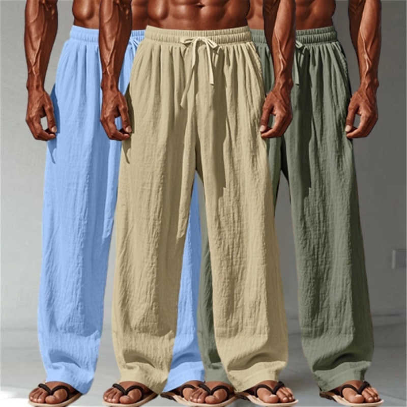 Homens Calças de linho Calças Calça verão Calças largas Calças de praia Com Cordão Cintura elástica Perna reta Tecido Conforto Respirável Comprimento total Ao ar livre Casual Diário Férias Moda de 2025 por $35.99 –P7
