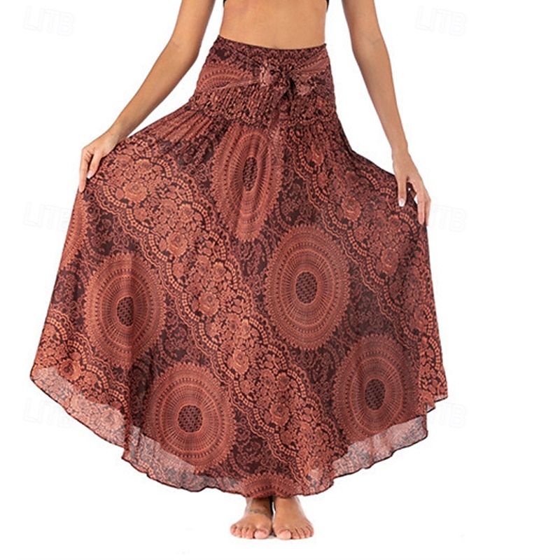 Pentru femei Fustă Linie A Leagăn Casual Boho Maxi Talie Înaltă Fuste Floral Imprimeu Micro-elastic Vacanță Concediu Negru Albastru piscină Portocaliu Verde Vară Poliester 2025 - $20.99 –P16