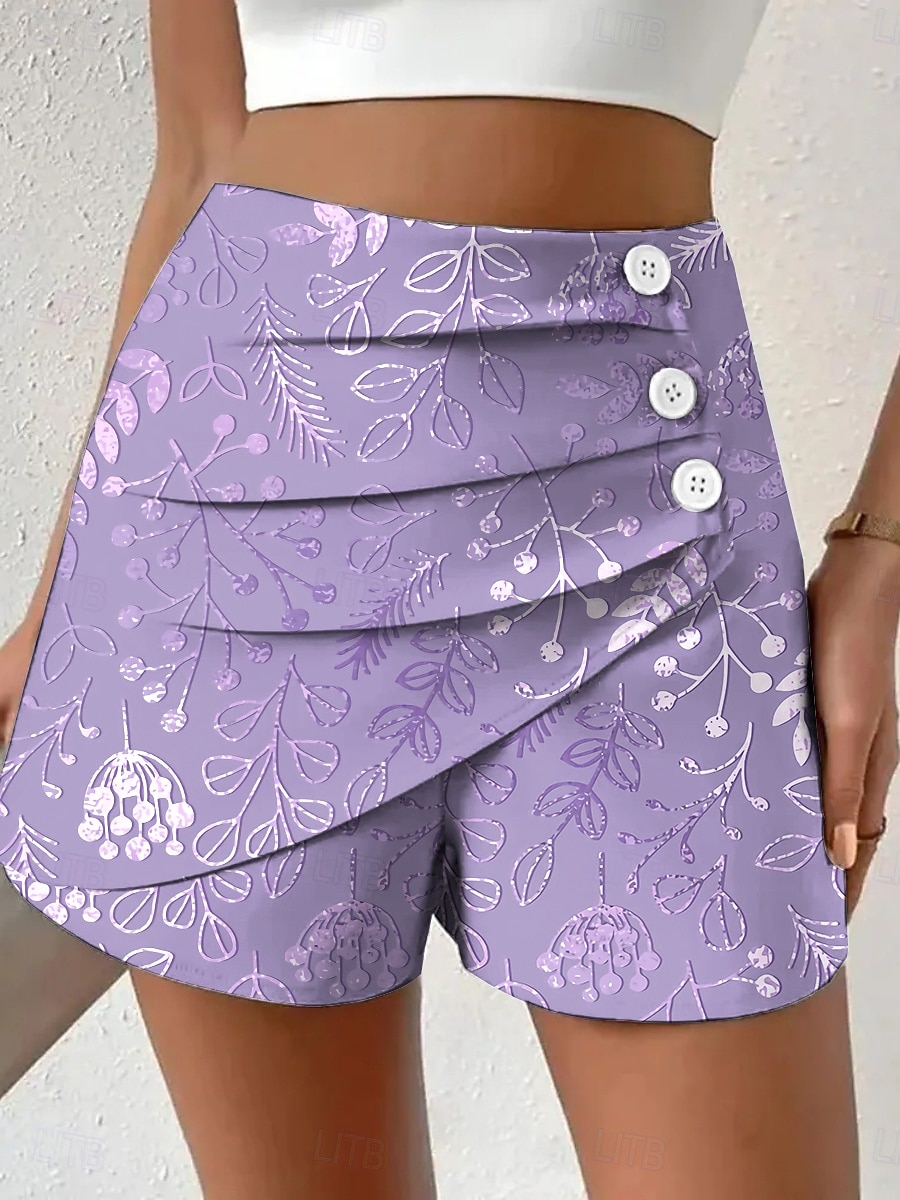 Dámské Kalhoty chinos Kraťasy prázdniny Vinobraní Etnický styl Krátký Vysoký pas Květinový Grafika Plisé Lehce elastické Venkovní Dovolená ulice Fialová Tiffany tyrkysová Růžová Trávová zelená Léto 2025 - $17.99 –P2