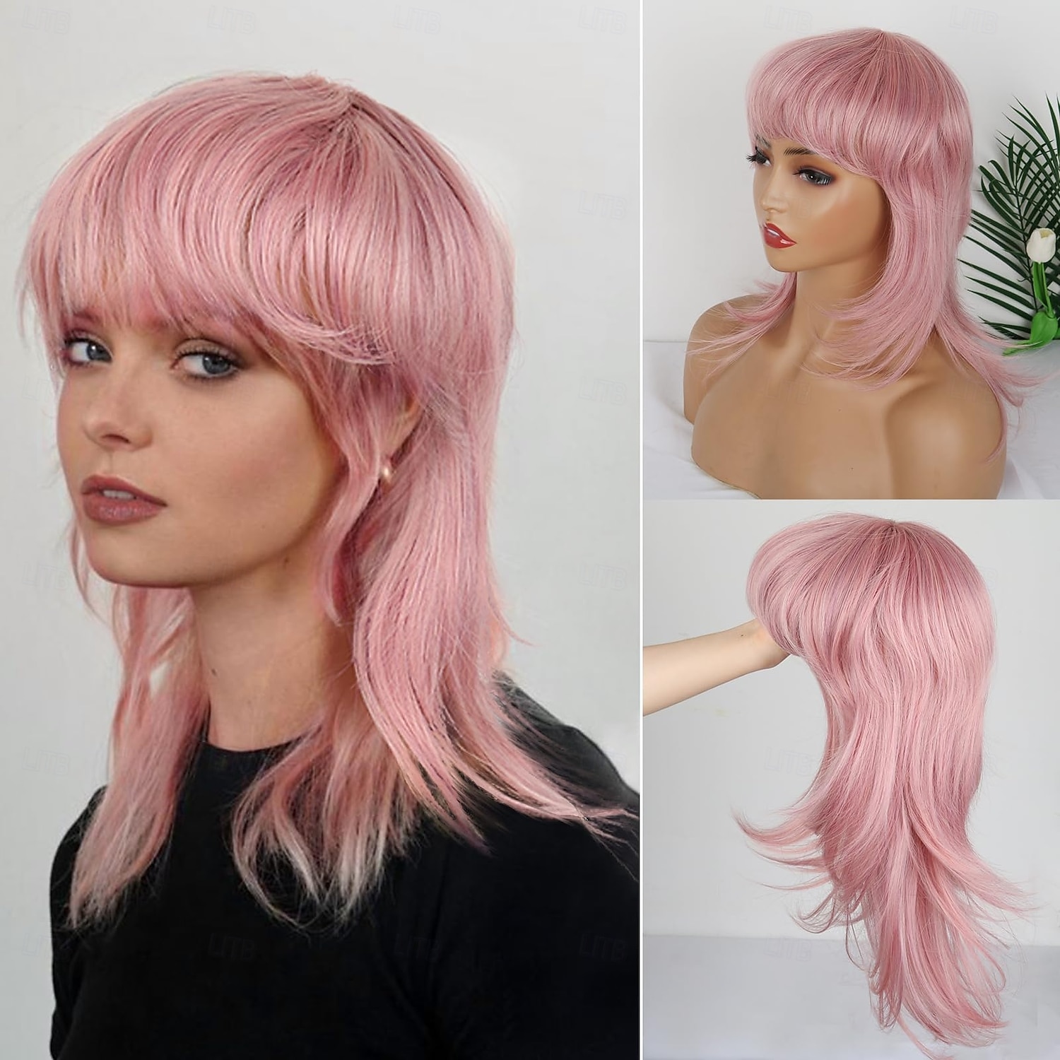 Peruki Mullet dla Czarno-Kobiet Prosta Peruka Wolf Cut Mullet Peruka Warstwowe Mullet Peruki z Grzywką Miękkie Syntetyczne Shag 80s 90s Mullet Peruki dla Kobiet Rocker Cosplay Peruki Halloween 2026 - $24.99 –P1