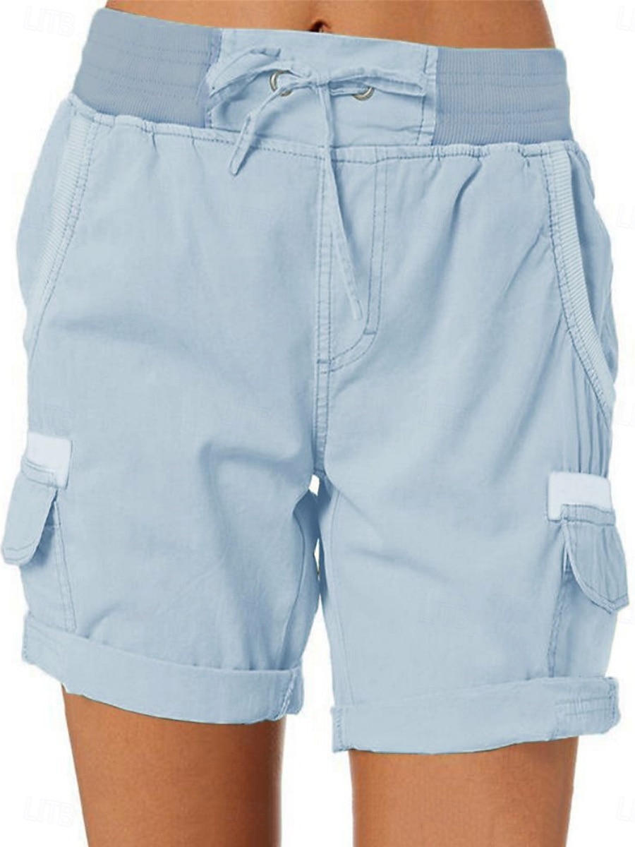Mulheres Bermuda Cargo chinês Moda Roupa de rua Básico Curto Cintura Alta Tecido Cintura elástica Vários bolsos Confortável Macio Micro-Elástica Ao ar livre Rua Branco Azul Marron Verde Verão Normal de 2025 por $28.99 –P5