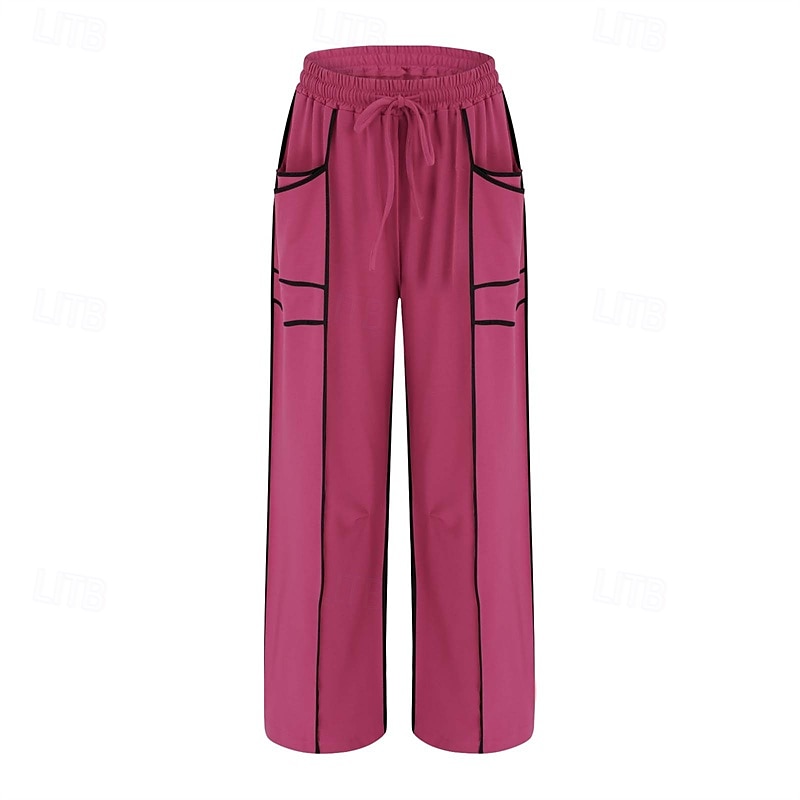 Dame Joggebukser Bukser Rett Fritid Treningsklær Lang Middels midje Lapper Lomme Elastisk snordesign Høyt snitt Pusteevne Myk Mikroelastisk Feriereise Gate Dagligdagstøy Svart Militærgrønn Navybl 2025 - $20.99 –P10