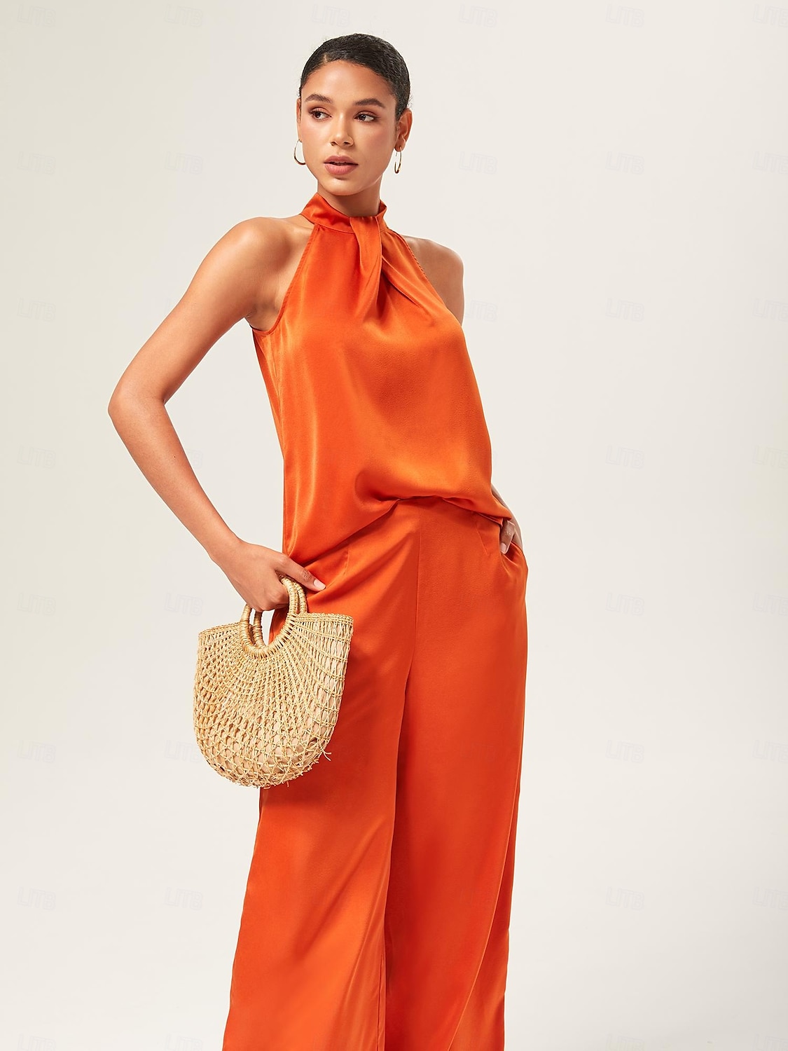 conjunto de calças largas com gola alta laranja de 2025 por $86.99 –P5