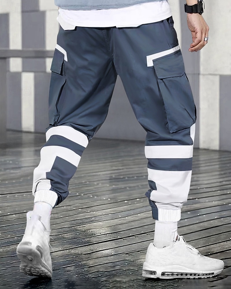 Men's Cargo Pants Trousers Techwear Elastic Waist Drawstring Multi Pocket Color Block Wearable Outdoor Daily Camping & Hiking Fashion Classic Black Blue 2026 - $30.99 –P2