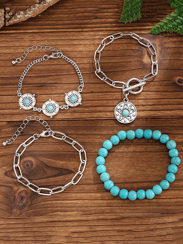 Brățară boho turcoaz pentru femei, cu pandantiv din piele și cactus, bijuterii vintage în stil western pentru ținute de festival cowgirl, petreceri și sărbători de vară 2025 - $9.99 –P9