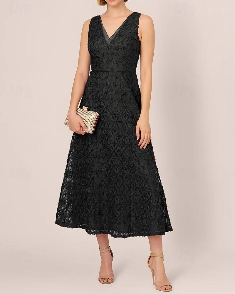 Abito da sposa a trapezio, elegante, semplice e minimalista, con scollo a V, lunghezza al pavimento, in pizzo, tulle, senza maniche, con applicazioni ricamate a nastro, 2025 del 2025 a $149.99 –P7