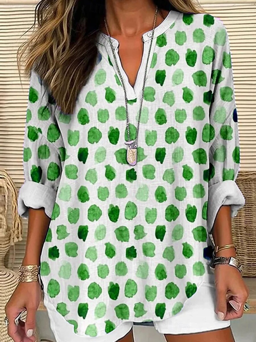 Dames Blouse Grafisch Stip Elegant Stijlvol Lange mouw V-hals Normale tops Dagelijks Feestdagen Afdrukken blauw Paars Groen Grijs Zomer Lente 2025 - $24.99 –P3