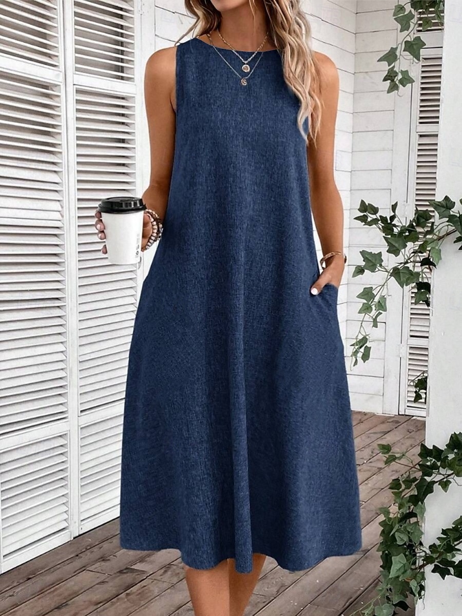 Damen Midikleid Sommerkleid A Linie Kleid Urlaub Party Lässig Geburtstag Täglich Ferien Normale Passform Grafik Einfach Ärmellos Rundhalsausschnitt Marineblau Rosa Blau Grau Sommer 2025 - $36.99 –P7