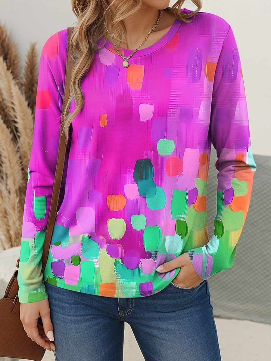 Pentru femei Tricou Grafic Abstract Geometrie Stilat Casual La modă Manșon Lung Stil Nautic Topuri obișnuite Zilnic Sfârșit de săptămână Imprimeu Galben Roșu-aprins Mov Trifoi Vară 2025 - $22.99 –P5