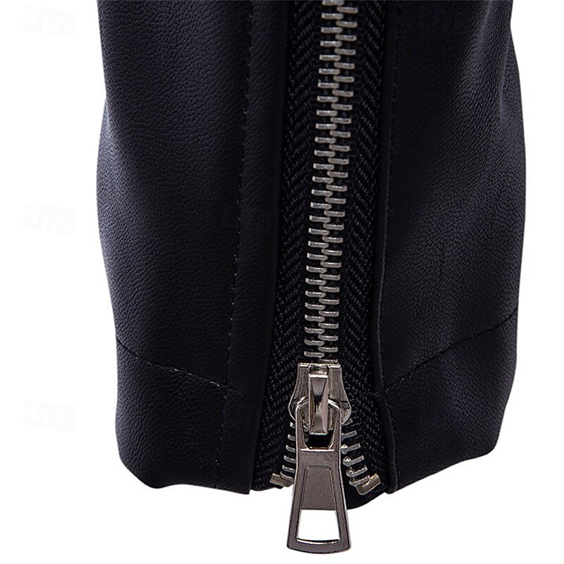 Herren Kunstlederjacke Bikerjacke Motorradjacke Urlaub Täglich Winddicht Warm Tasche Winter Einfach Mode Klassisch Stehkragen Regulär Schwarz Jacken 2025 - $74.99 –P11