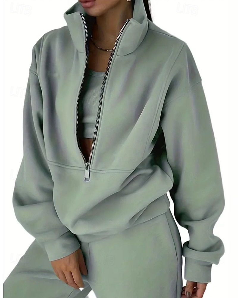 Damskie Spodnie dresowe Dres polarowy Góra ścieżki Zamek 2-częściowa Solidne kolory Rozpinana bluza i spodnie dresowe Zestawy odzież Jesień Leśna zieleń Granatowy Siłownia Sportowy Bieganie Keep Warm 2026 - $31.99 –P3