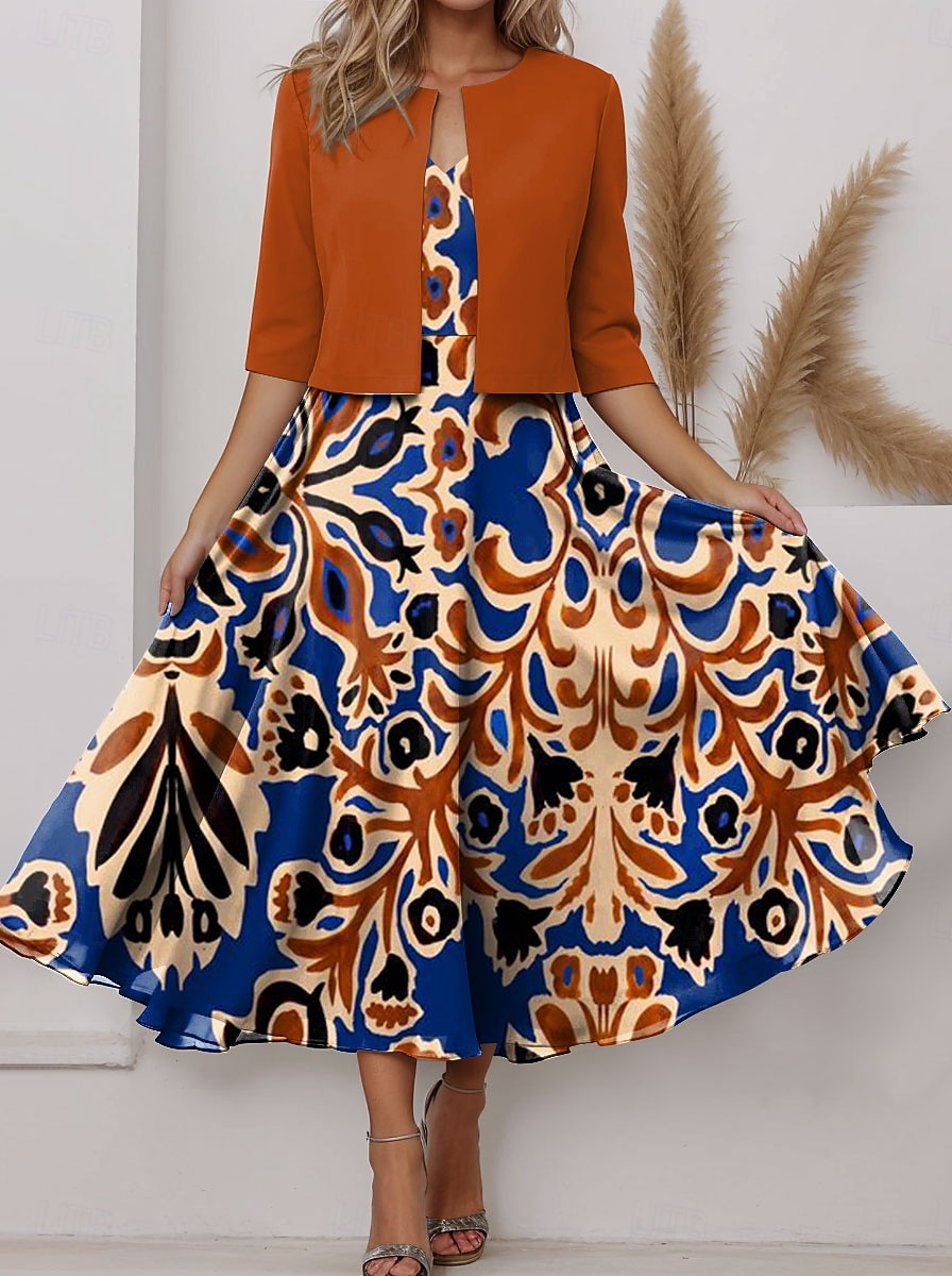 Damen Kleid-Set A Linie Kleid Sommerkleid Party Halbformelle Kleider Grafik Gestreift Druck Midikleid Halbarm V Ausschnitt Hochzeitsgast Täglich Rosa Purpur Orange Sommer Frühling Normale Passform 2025 - $36.99 –P4