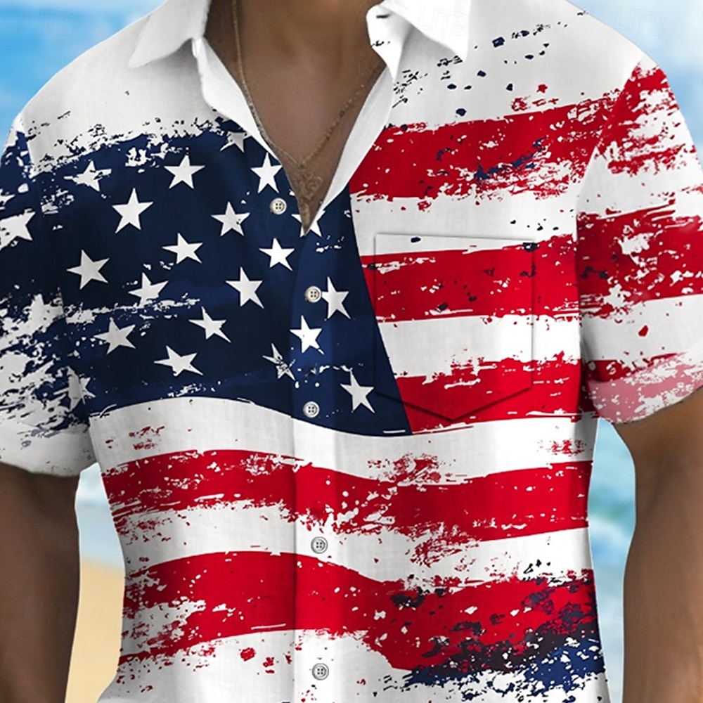 Ziua Independenței Bărbați Drapelul SUA american 4 iulie - 250 de ani de existență a Statelor Unite Patriotic Cămașă Cămașă de vară Camașă cu nasturi Manșon scurt Moda Casual Concediu Vară Primăvară 2026 - $25.99 –P3