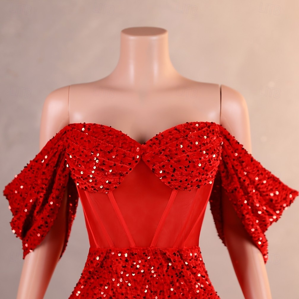 Robe de soirée sirène trompette élégante robe formelle bal traîne de cour sans manches décolletée en sequins avec sequins de 2025 ? $227.39 –P3