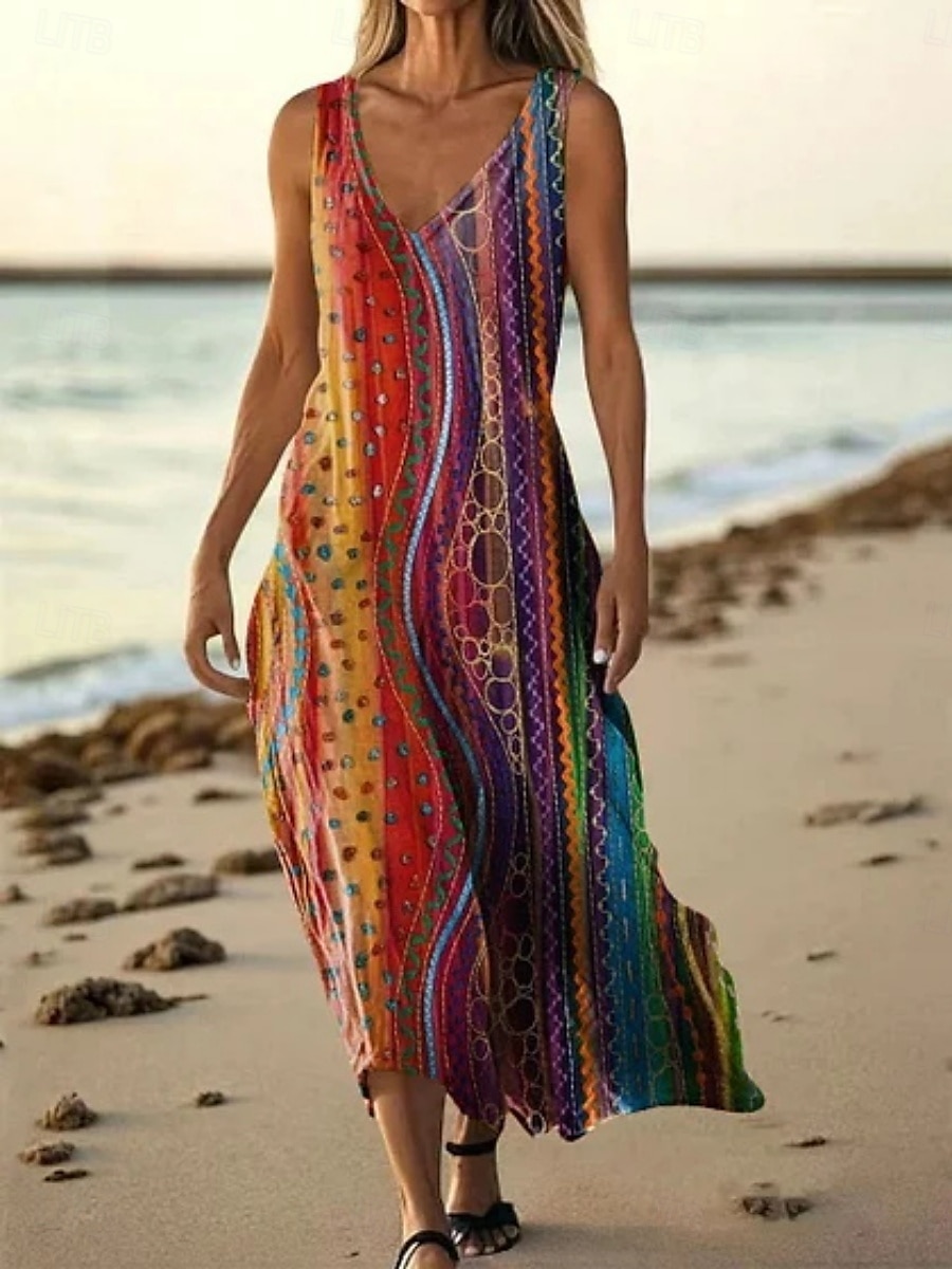 Pentru femei Rochie Lunga Rochie Maxi Rochie casual Rochie Tip Maieu Rochie de vară Modă Zilnic Concediu Plajă Fit regulat Floral Fără manșon În V Verde Deschis Roz Îmbujorat Roșu-aprins Albastru 2025 - $20.99 –P3