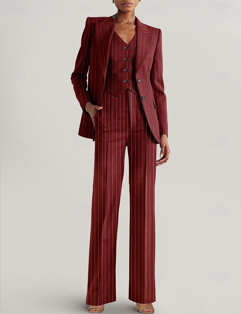 Nadrágöltöny 3 Részes Készlet Anyának a Menyasszonyhoz Tuxedo Esküvői Vendég Elegáns Blézer Klapák Bokahosszig Csíkos Hosszú Ujjú Zsebekkel 2025 - $199.99 –P10