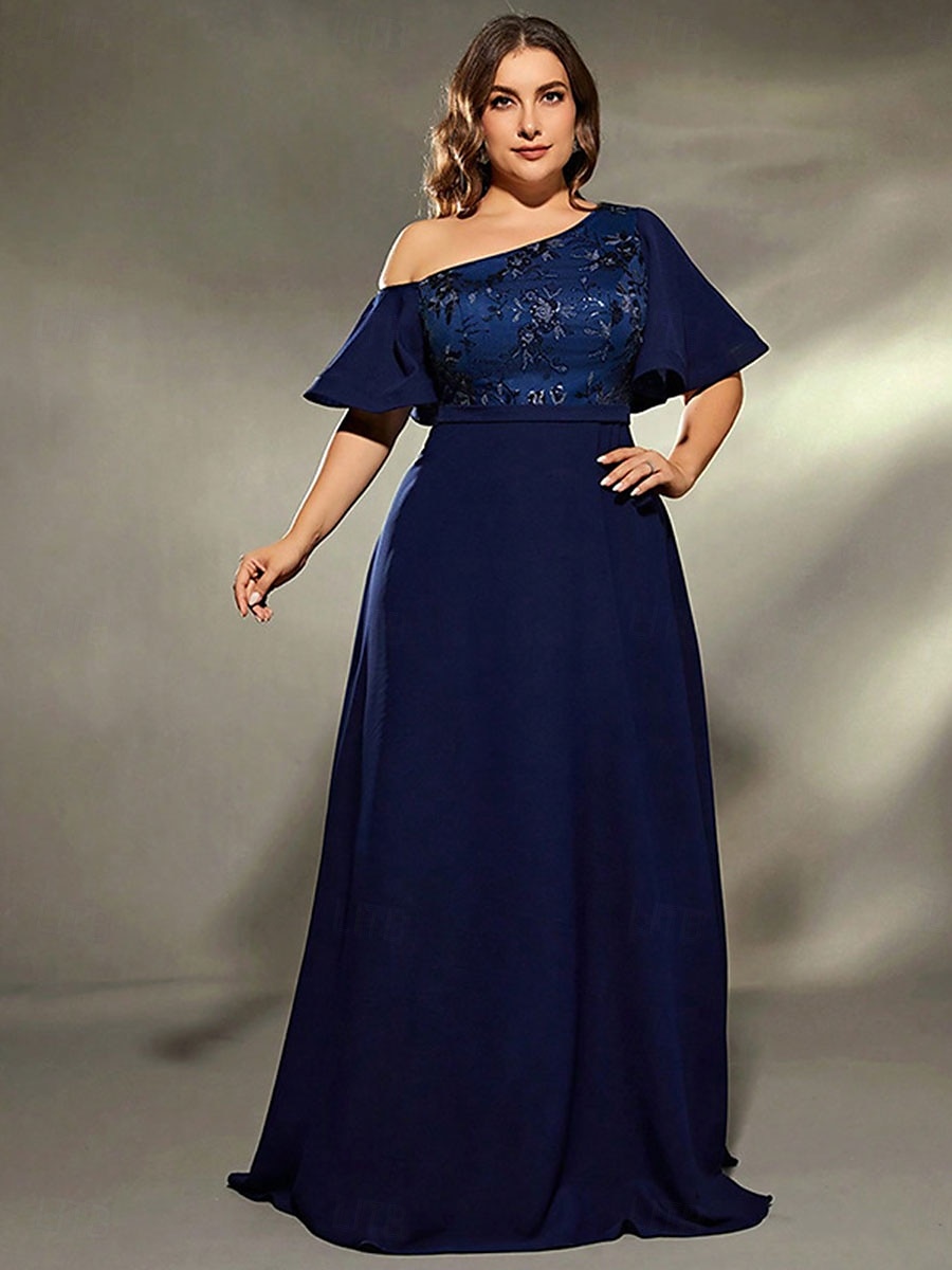 A-Linie Abendkleid Elegantes Kleid Formelle Hochzeit Bodenlang Kurze Ärmel Ein Schulter Satin mit Falten 2025 - $119.99 –P3