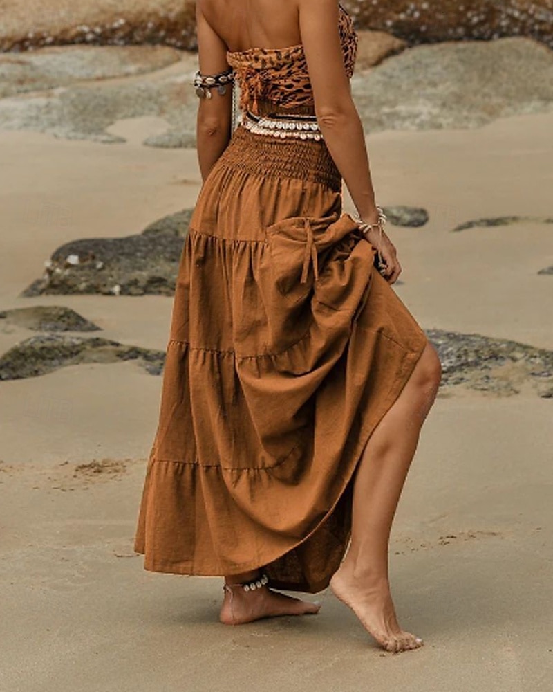 Femmes Jupe Évasé Occasionnel Maxi Taille Basse Jupes Uni Froncé Micro-Élastique Vacances Rue Noir Blanche Jaune Vert Véronèse Automne Coton de 2025 ? $22.99 –P13