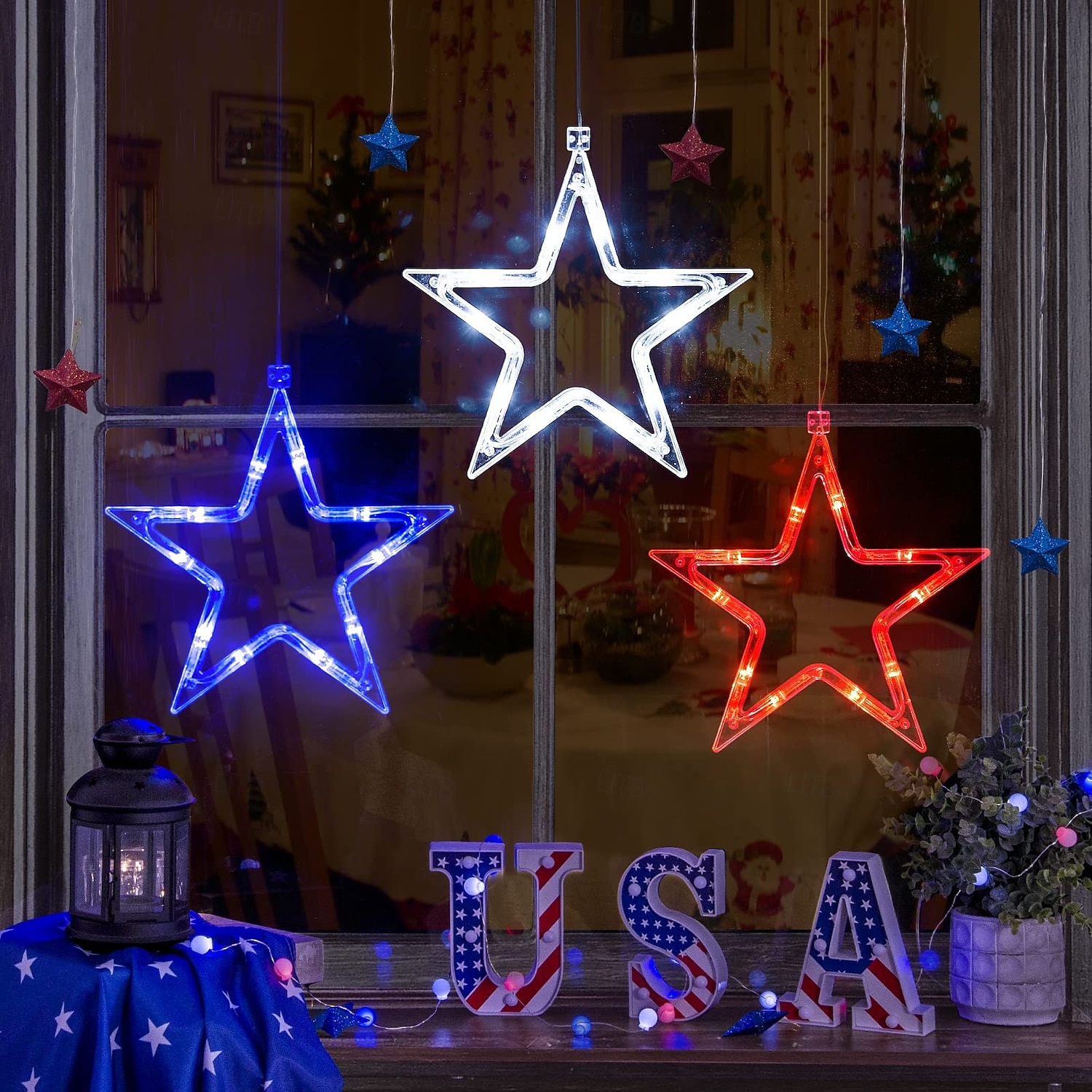 3 Pcs Patriotic Hanging Lights July 4th Independence Day Red, White, Blue Pentagram Suction Cup Window Light AAA Battery Box Party Patriotic Atmosphere Decorative Light American Flag 2025 - $14.99 –P2