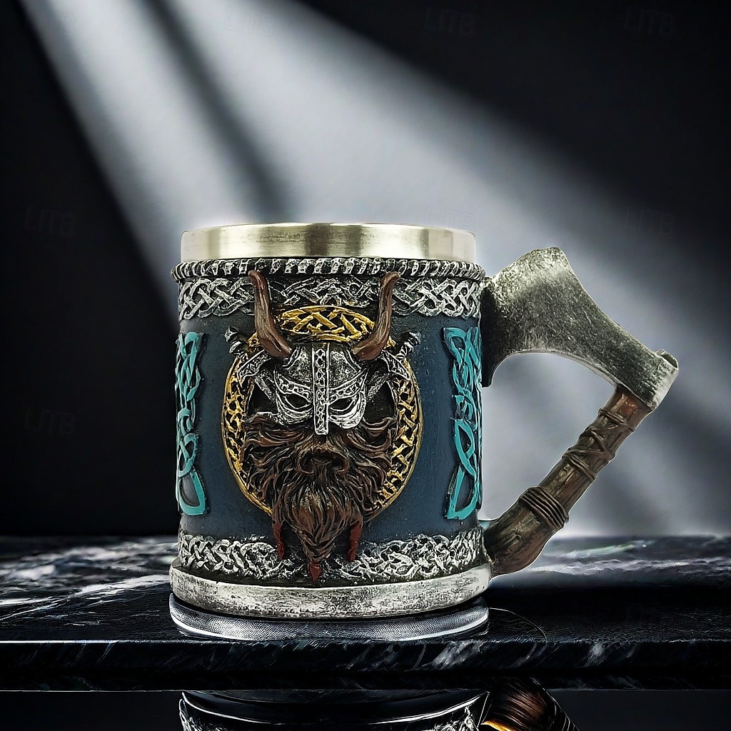 halbă de bere vikingă, cană cadou Oktoberfest cu topor de luptă medieval, ceașcă de cafea pirat nordic, halbă războinic viking, halbă de bere nordică rustică 2025 - $21.99 –P11