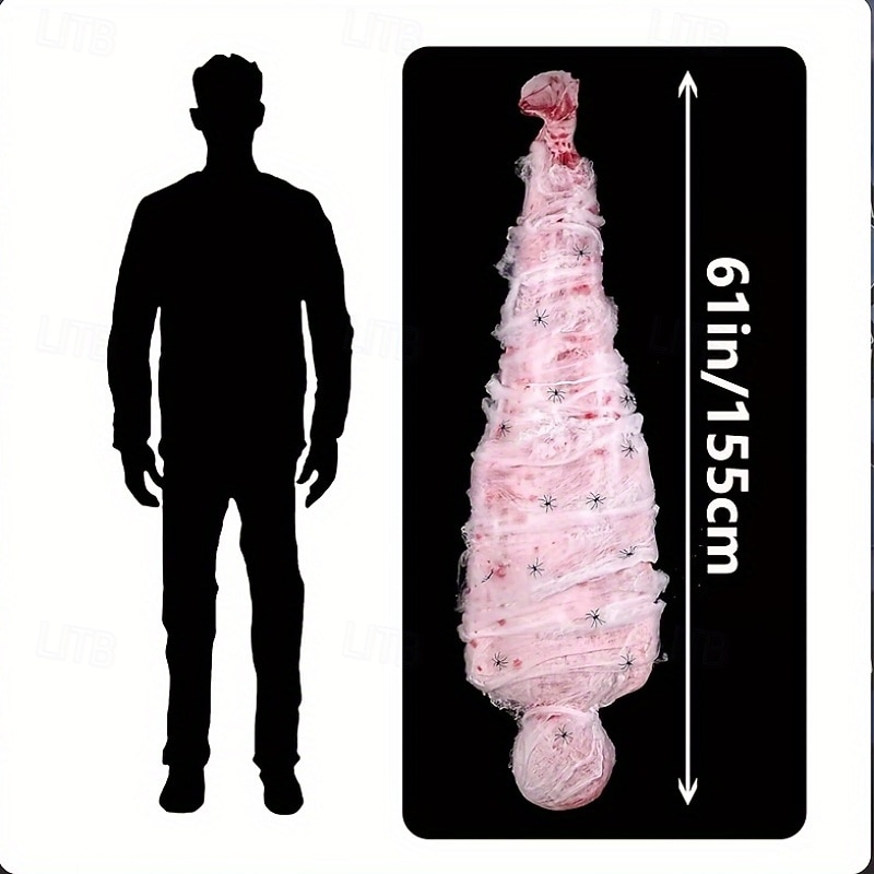 Adereços de Halloween para ambientes internos e externos - corpo de cadáver assustador com teia de aranha falsa e decoração de árvore pendurada, material plástico de estilo contemporâneo, sem penas, de 2025 por $23.99 –P3