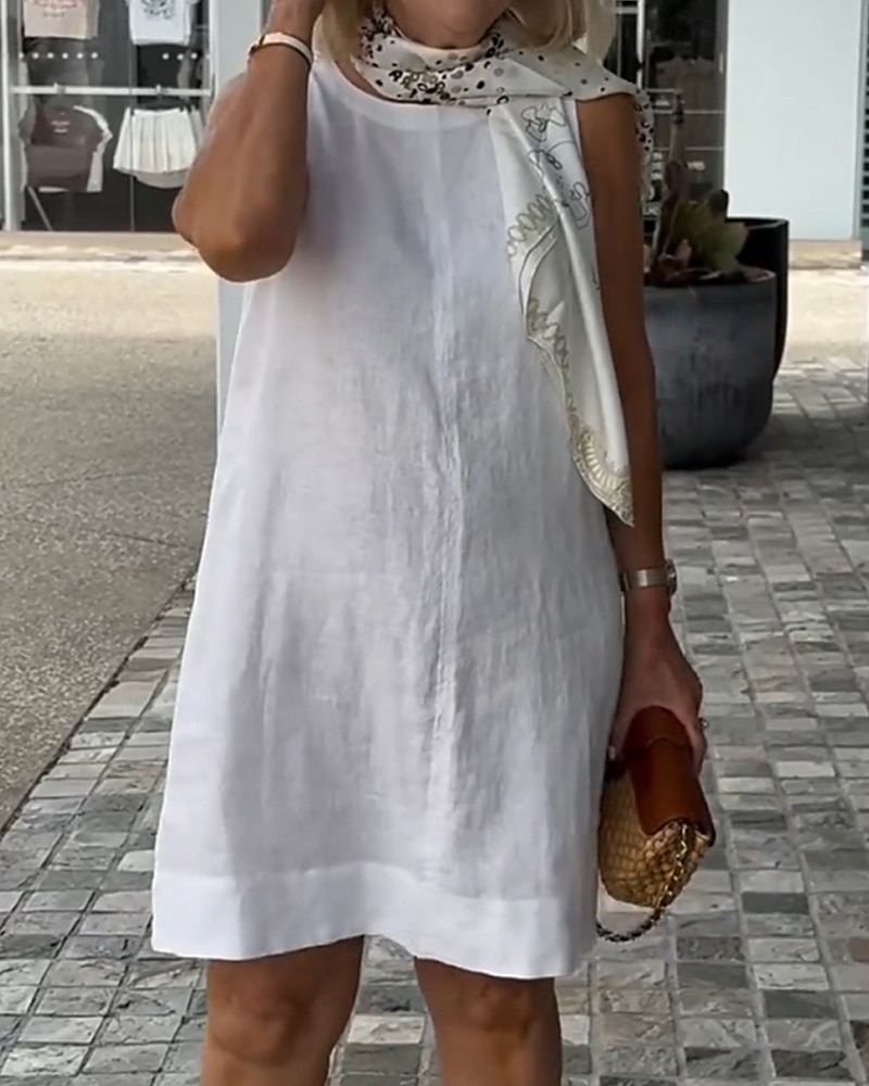 Damen Minikleid Freizeitkleid Klassisch Modern Urlaub Täglich Ferien Normale Passform Einfach Ärmellos Rundhalsausschnitt Schwarz Weiß Khaki Sommer 2025 - $26.99 –P2
