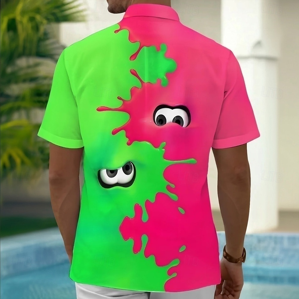 Per uomo Cartoni animati Divertente Grandi occhi Camicia Camicia Estiva Camicia con Bottoni Manica Corta Moda Casual All'aperto Vacanza Ferie Estate Primavera Collo ripiegato Stampa 3D camicie con del 2026 a $25.99 –P2