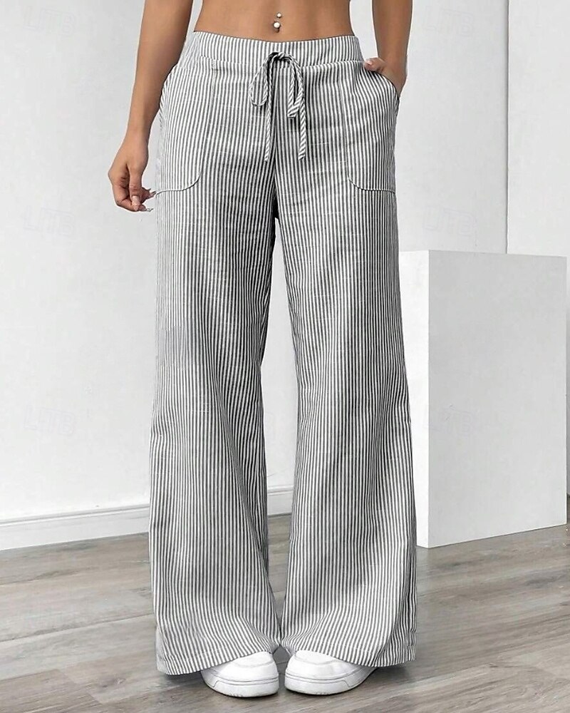Femmes Jambe large Slacks Streetwear Occasionnel Longueur complète Naturel Rayé Avec Poches Conception à cordon élastique Extérieur Confortable Fête Décontracté Quotidien Magenta Bleu ciel clair Gris de 2025 ? $17.99 –P4