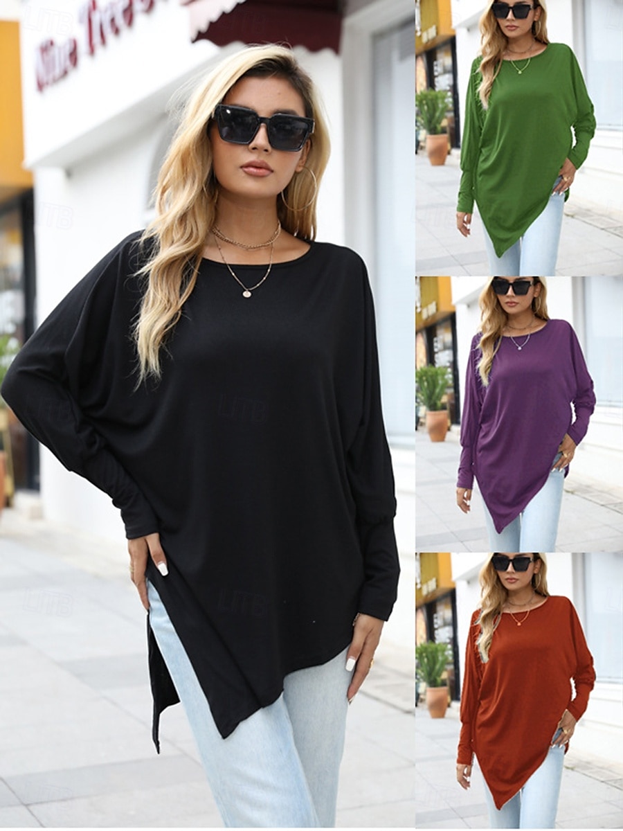 Damen Hemd Mode Lässig Langarm Rundhalsausschnitt Lange Oberteile Täglich Patchwork Schwarz Rote Purpur Grün Grau Frühling Herbst 2025 - $15.99 –P2