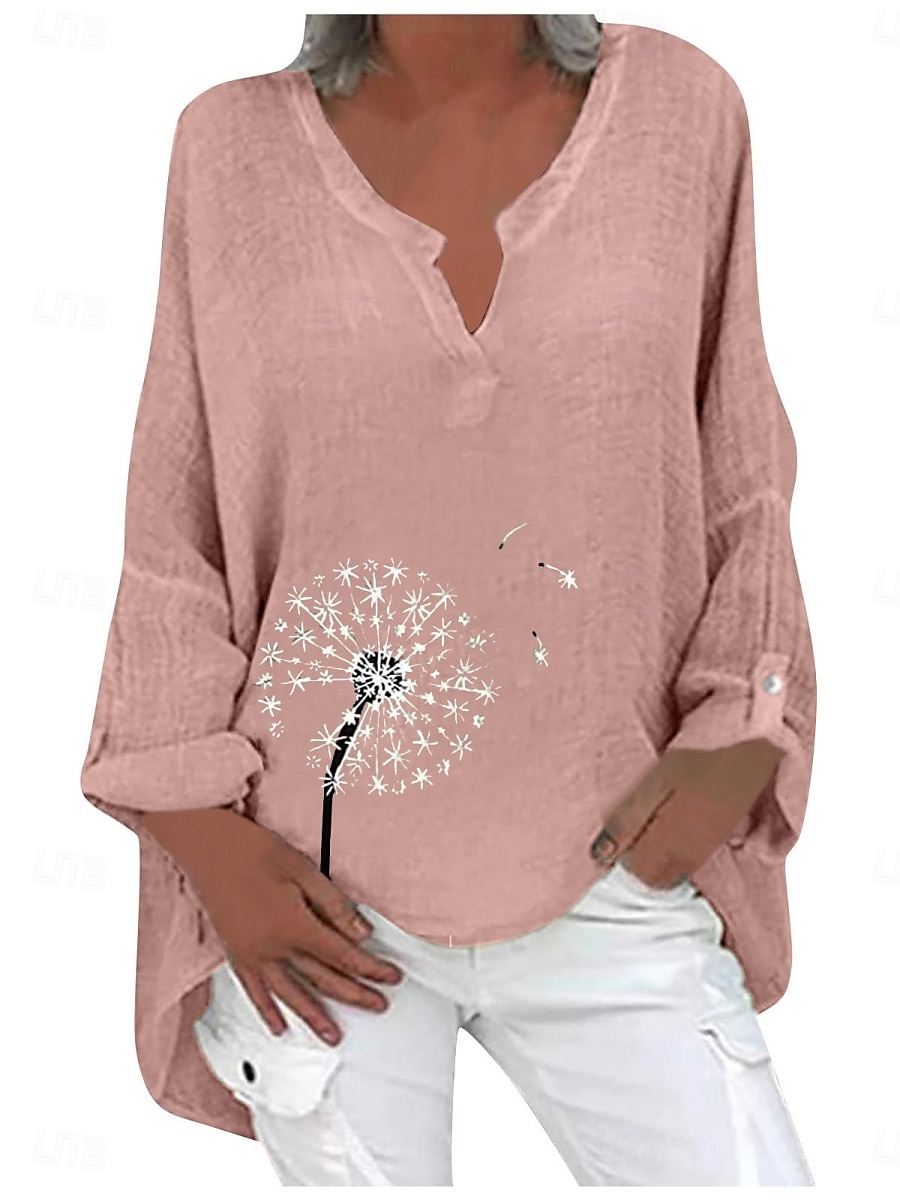 Dames Katoenen linnen overhemden Bloemig Basic Casual Lange mouw Overhemdkraag Normale tops Dagelijks Afdrukken Blozend Roze Marineblauw Fuchsia Groen Zomer Herfst 2025 - $28.99 –P3