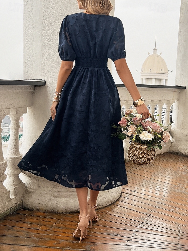 Femmes Robe Midi Robe trapèze Vacances Occasionnel Boho Extérieur Sortir Plage Coupe Ample Couleur Unie manche longue Col en V Noir Rouge Bleu Marron Été Printemps de 2025 ? $41.99 –P2